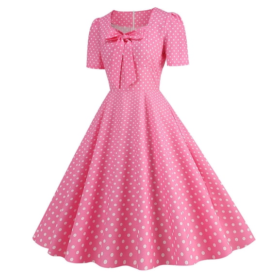 Women's Casual Tennis Dress Elegant Square Neck Short Sleeves Bow Design Modern Everyday Dress for Daily Wear Pink XXL