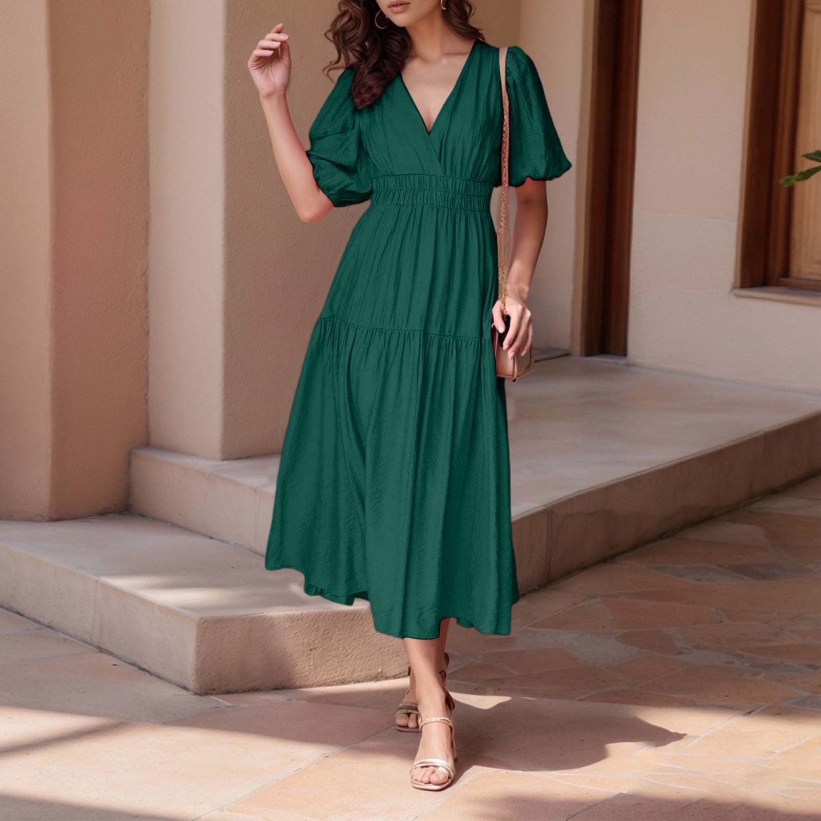 Women's Casual Dress For Everyday Wear V Neck Design With Flowy Hem For ...