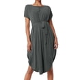 thumbnail image 1 of Women's Casual Dress Flowy Button Down Belted Waist Everyday Wear Spring Summer Fall Basic Solid Color Midi Dress, 1 of 2