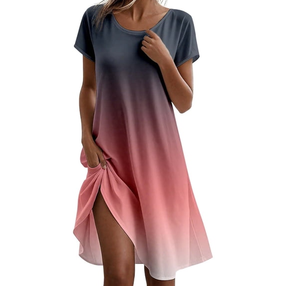 Women's Casual Dress Flowy Round Neck Boho Summer Dress for Home Beach Comfortable,Multicolour,XXXXL