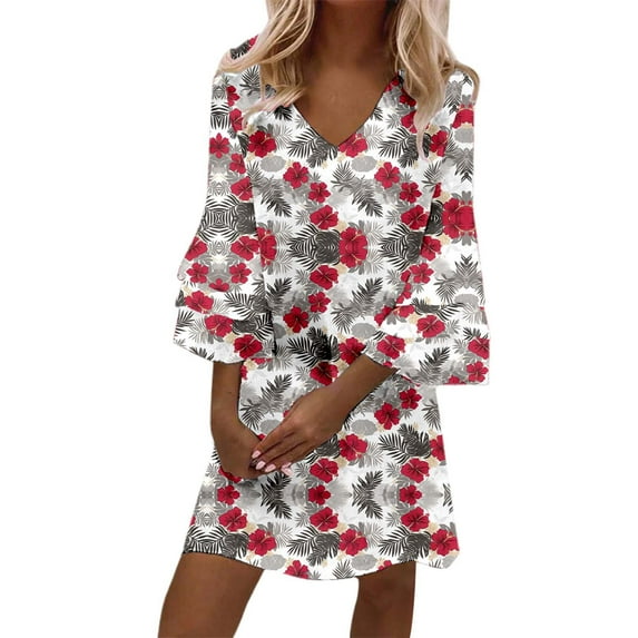 Women's Casual Dress For Vacation Home And Outing V Neck Loose Fit Basic Dress For Spring Summer And Fall Machine Washable