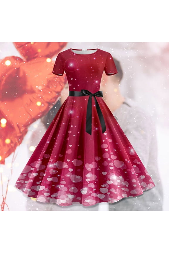 Women's Casual Tennis Dress Highlighted Women's 1950s Short Sleeve Evening Party Dress for Valentine's Day Charm Prom and Celebrations Pink M
