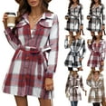thumbnail image 1 of Women's Casual Dress Long Sleeve Stripe Plaid Elegant Loose Fit Midi Dress for Spring Fall Office Daily,Black,L, 1 of 7