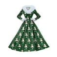 thumbnail image 1 of Women's Casual Dress Long-Sleeve V-Neck Patchwork Fleece Christmas Print Dress for Warm Holiday Wear and Cozy Fashion,Green,XL, 1 of 6