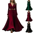 thumbnail image 1 of Women's Casual Dress Long Sleeve V-Neck Western Style Loose Fit Midi Dress for Spring Fall Daily,Wine,L, 1 of 5