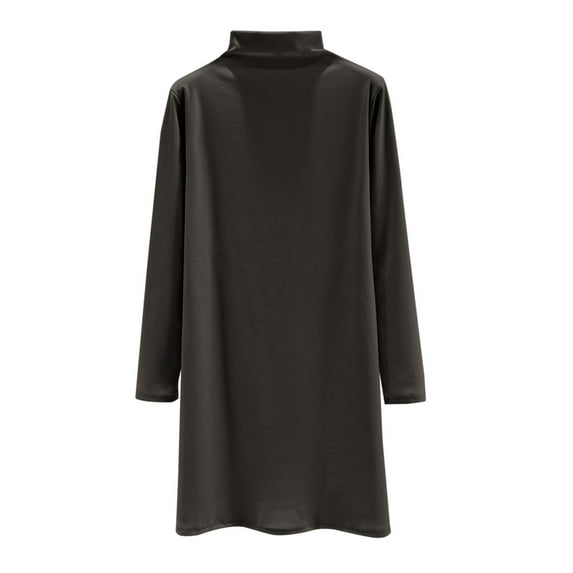 ZQUUVOU Women's Casual Dress Long1 Sleeve Solid Waist Round Neck Midi Dresses Dark Gray