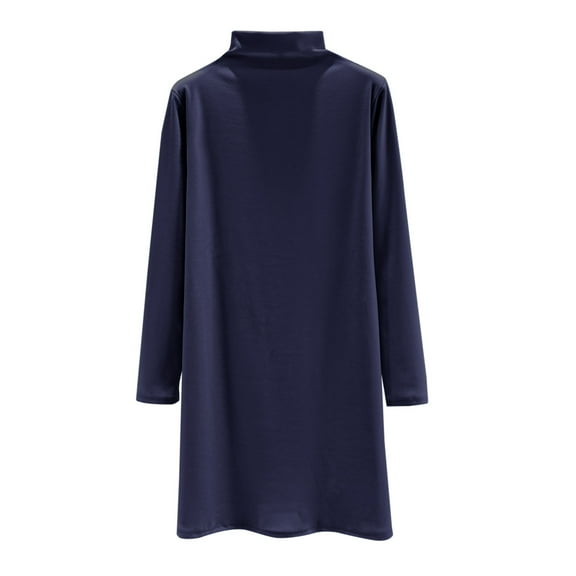 ZQUUVOU Women's Casual Dress Long1 Sleeve Solid Waist Round Neck Midi Dresses Navy