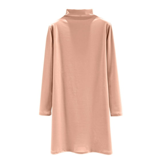 ZQUUVOU Women's Casual Dress Long1 Sleeve Solid Waist Round Neck Midi Dresses Pink