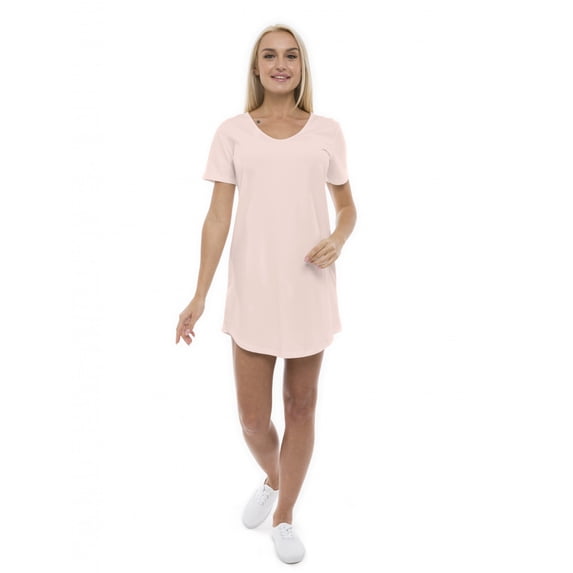 Women's Casual Dress Loose Fit V-Neck Nightgown, L, Pale Pink, by Ambesonne