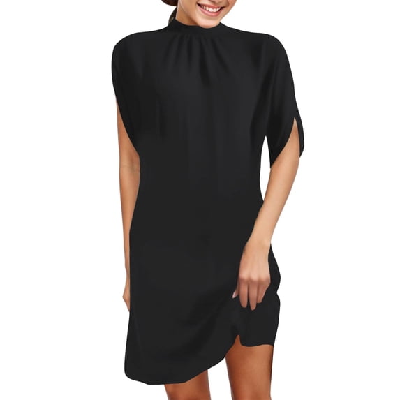 Women's Casual Tennis Dress Round Neck Loose Bat Sleeve Dress for Everyday Comfort and Effortless Style Black XL