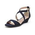 thumbnail image 1 of BURUDANI Women's Casual Dress Shoes Ankle Strap Low Wedge Sandals Fashion Open Toe Sandals NAVY/SUEDE Size 5.5 wide available, 1 of 5