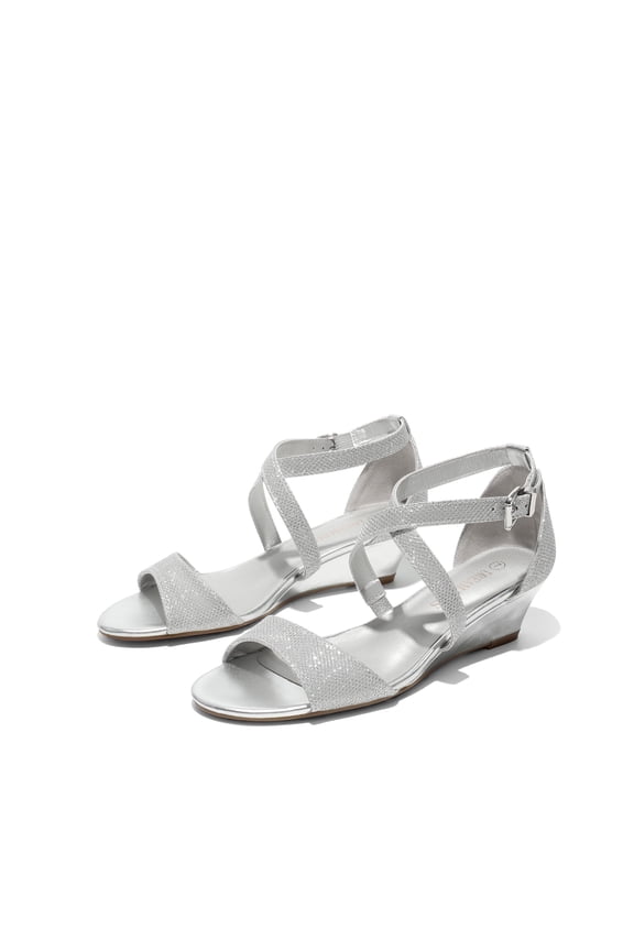 Women's Casual Dress Shoes Ankle Strap Low Wedge Sandals Fashion Open Toe Sandals SILVER Size 5.5 wide available