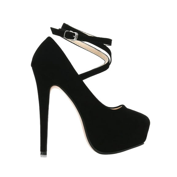 Women's Casual & Dress Shoes, Platform Round Toe Suede Cross Strap High Heel Stiletto