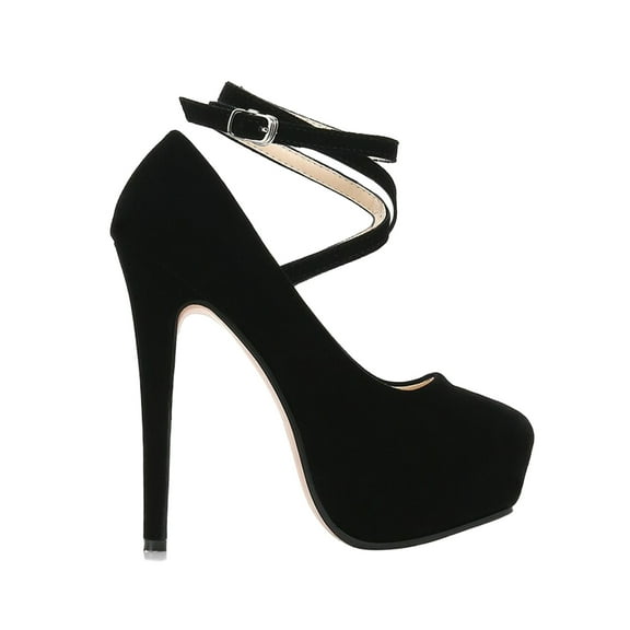 Women's Casual & Dress Shoes, Platform Round Toe Suede Cross Strap High Heel Stiletto thick platform of 4 cm, comfortable, stable heels, for wedding, night, club