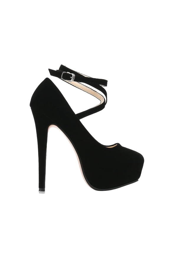 Women's Casual & Dress Shoes, Platform Round Toe Suede Cross Strap High Heel Stiletto thick platform of 4 cm, comfortable, stable heels, for wedding, night, club