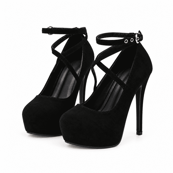 Women's Platform High Heels, Closed Toe Faux Suede Ankle Strap Stiletto Dress Shoes