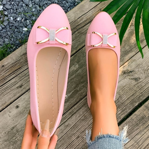 Women's Casual & Dress Shoes Plus Size Pointed Toe Bowknot Rhinestone Comfortable Daily Wear Spring Summer Wide Width Office Work Pink 7.5