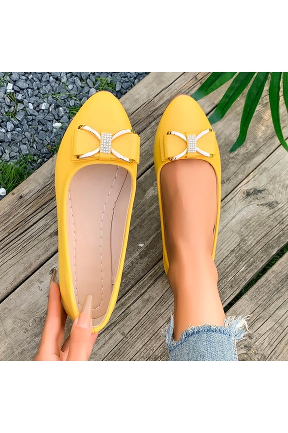 Women's Casual & Dress Shoes Plus Size Pointed Toe Bowknot Rhinestone Comfortable Daily Wear Spring Summer Wide Width Office Work Yellow 7