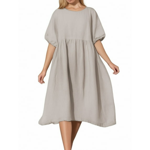 Women's Casual Dress Short Sleeve Round Neck Basic Solid Color Everyday Summer Spring Outfit With Necklace