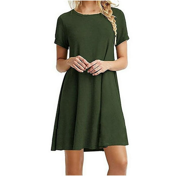 Women's Casual Dress Short Sleeves Knit T Shirt Swing Dress - Walmart.com