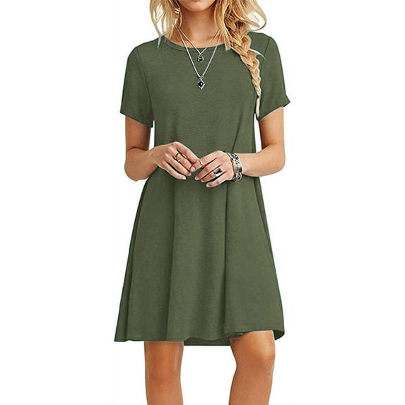 Women's Casual Dress Short Sleeves Knit T Shirt Swing Dress