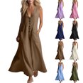thumbnail image 1 of Women's Casual Dress Sleeveless Button Front Loose Flowy Maxi Long With Pockets Fashion Trendy Vacation, 1 of 8