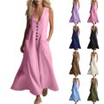 thumbnail image 1 of Women's Casual Dress Sleeveless Button Front Loose Maxi Long With Pockets, 1 of 8