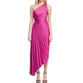 thumbnail image 1 of Women's Casual Dress Solid Color One Shoulder Off Ruffle Hollow Out Evening Gown Satin, 1 of 1