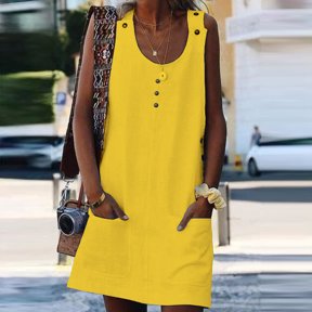 Women's Casual Tennis Dress Summer Button Front Dress with Pockets for Everyday Style| Effortless Wardrobe for Daily Wear Yellow S