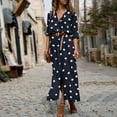 thumbnail image 1 of Women's Casual Tennis Dress Summer Polka Dot Dress with Button Slit and Flowy Shirt Blue S, 1 of 4
