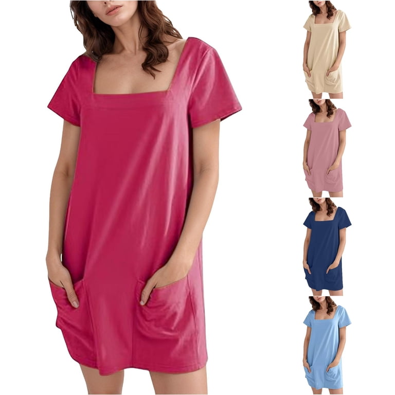 Women's Casual Dress Summer Round Neck Solid Color Dress for Travel with Leggings Comfortable Breathable Loose Fit Cute Casual Dress
