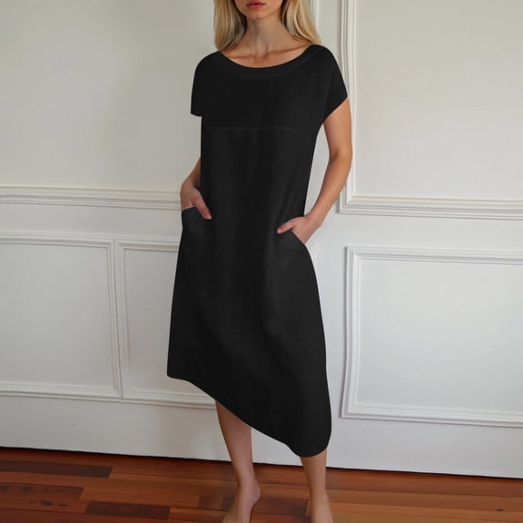 Women's Casual Dress For Travel Vacation Beach Picnic And Date Long Dress With Round Neck And Pockets For Summer Summer Dress for Women Casual Postpartum Dress Dress Casual Women Dresses in Wrap Dress
