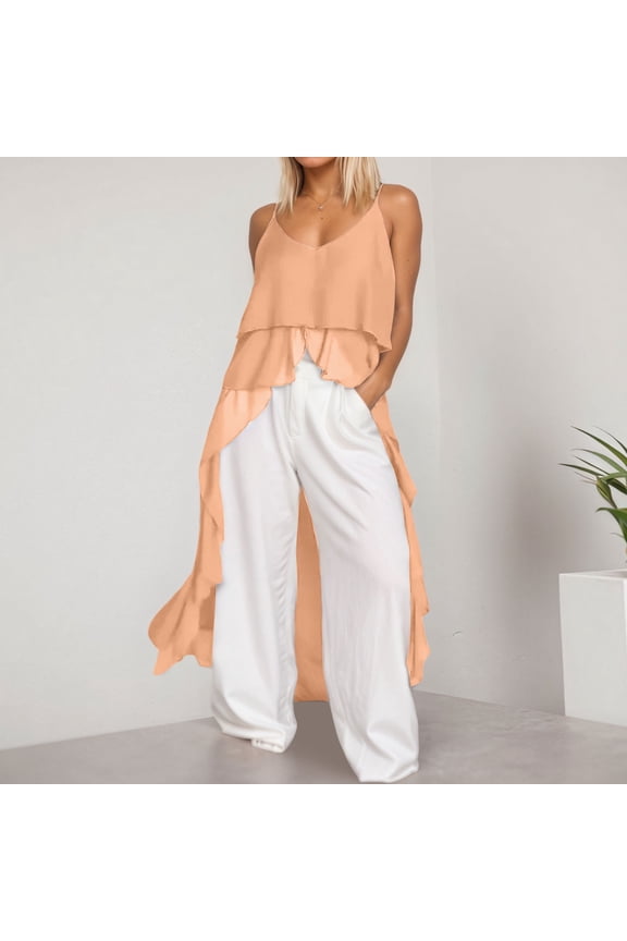 Women's Casual Dress V Neck Ruffled Asymmetrical Strappy For Daily Vacation Summer Wear With Design Pure Color Dress for Women Knit Dress Womens Dresses for Summer Dress Woman Maxi Dresses for Women