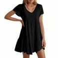 thumbnail image 1 of Women's Casual Dress V Neck Short Sleeve Flowy Swing Mini Dress For Daily Wear Beach Date Outfit Spring Fall, 1 of 2