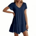thumbnail image 1 of Women's Casual Dress V Neck Short Sleeve Flowy Swing Mini Dress For Daily Wear Beach Date Outfit Spring Fall, 1 of 2