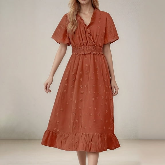 Women's Casual Dress V Neck Short Sleeve Polka Dot Flowy Summer Dress For Daily Wear And Vacation Comfortable Basic Outfit Floral Dresses for Women Summer Long Dresses Dresses for Women Swing Striped