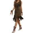 thumbnail image 1 of Women's Casual Dress Western Style Suede Hem Fringe Sleeveless Mini Dress For Spring Summer Fall Everyday Wear, 1 of 2