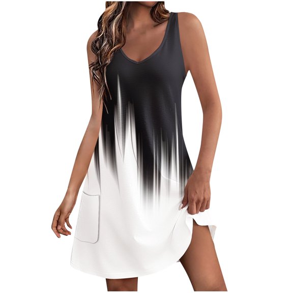 ZQUUVOU Women's Casual Dress With Pockets Summer Boho Beach Dress T-Shirts Dress V Neck Loose Tank Dresses Multicolor