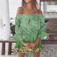 thumbnail image 1 of Women's Casual Tennis Dress Women Summer Dresses Print Beach Off Shoulder Tunic Casual Loose Fit Sleeve Dress Green M, 1 of 4
