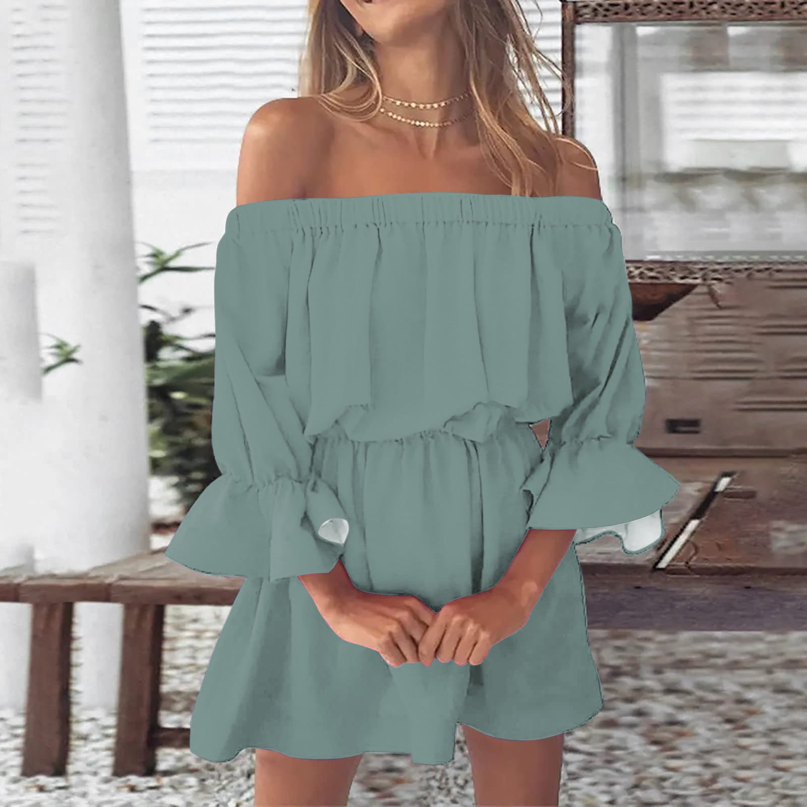 off the shoulder loose fitting dresses Aimee off shoulder flare sleeve loose Dress-FINAL SALE