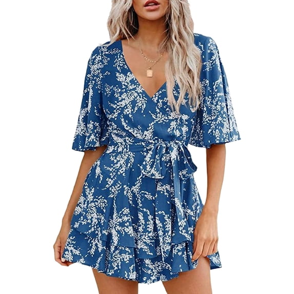 Women's Casual Tennis Dress Women's 2023 Lady Elegant Knitting Lace Cape Dress Plus Size Fashion Printing Neck Half Sleeve Pencil Dresses Blue L