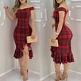 thumbnail image 1 of Women's Casual Tennis Dress Women's Fashion Plaid Dress with Cold Shoulder Ruffle Detail Loose and Slit Dress Red XXL, 1 of 7