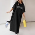 thumbnail image 1 of Women's Casual Dress Women's Summer Loose Casual Print Short Sleeve T Shirt Long Dress Black XXL, 1 of 3