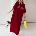 thumbnail image 1 of Women's Casual Dress Women's Summer Loose Casual Print Short Sleeve T Shirt Long Dress Red M, 1 of 3