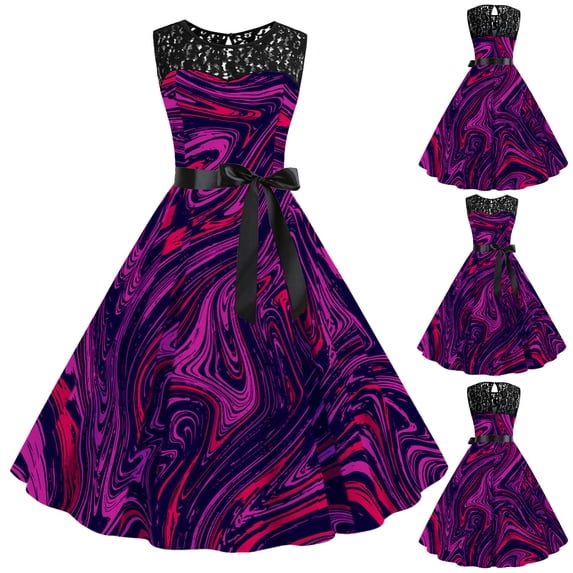 Women's Casual Tennis Dress Womens 1950s Rockabilly Swing Dress Lace Prom Party Dress Pink L