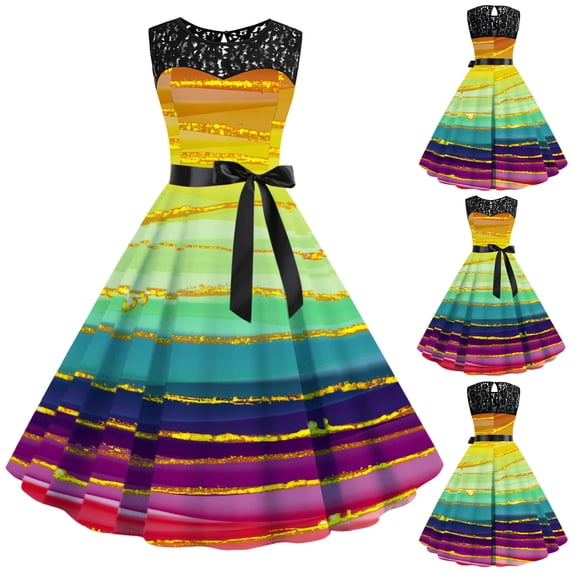 Women's Casual Tennis Dress Womens 1950s Rockabilly Swing Dress Lace Prom Party Dress Yellow L