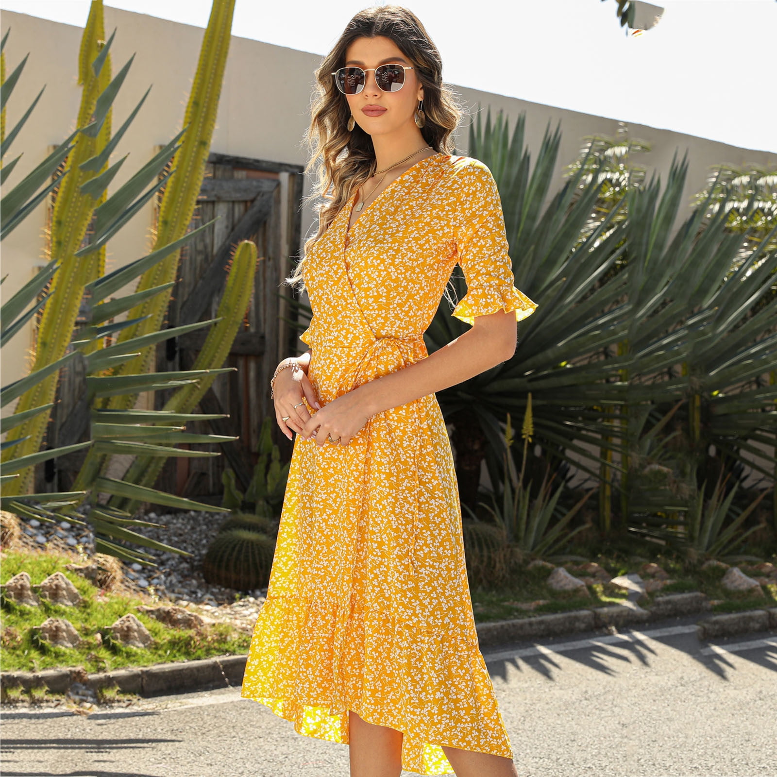 casual yellow dress With Lining a supportive corset bodice Cotton Casual Dress in Yellow