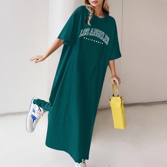 Women’s Casual Dress for Summer Loose Short Sleeve Flower Print Long T Shirt Dress Women’s Lightweight Everyday Wear Gray 3XL