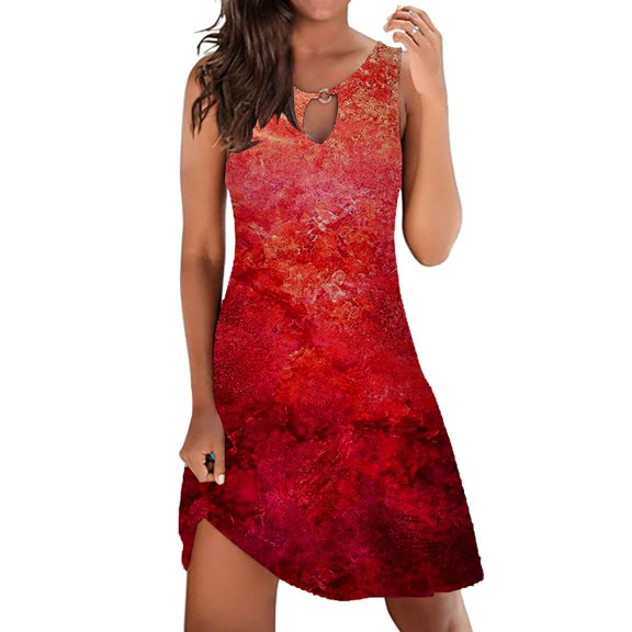 Women's Casual Dress for Women Printed Round Neck Sleeveless Fashionable Everyday Dress Pink S