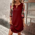 thumbnail image 1 of Women's Casual Tennis Dress for Women Solid Lace Splice Sleeve Hollow Round Neck Loose Dress Everyday Easygoing Attire Red M, 1 of 4